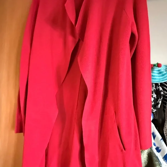 Eileen Fisher Red Open Draped Silk Blend Cardigan - Picture 2 of 6